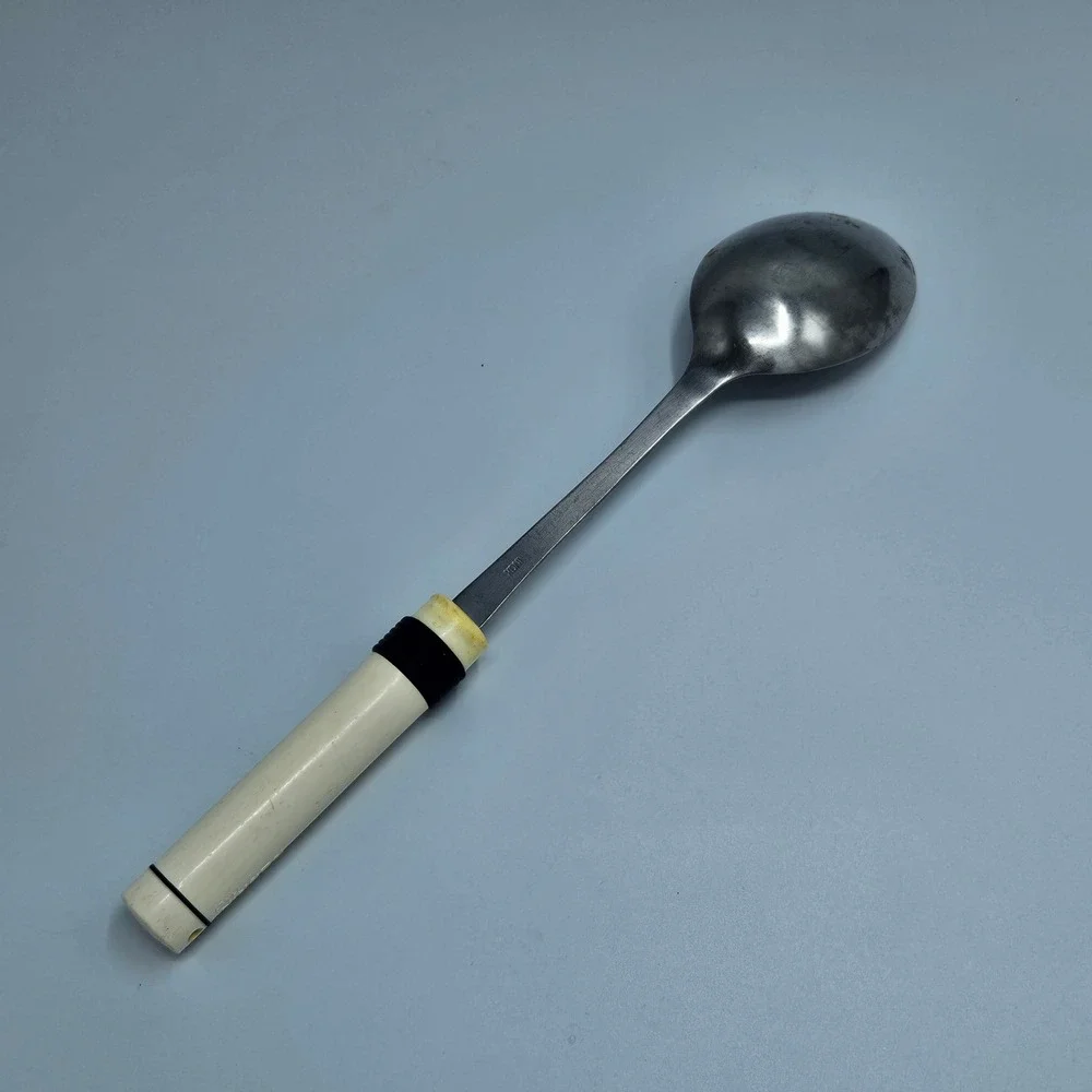 Pedrini Italy Vintage Stainless Serving Spoon Cream‎ Round Handle Mid Century